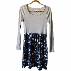 Saturday Sunday | Gray & Blue Long Sleeve Ribbed Floral Jersey Knit Dress